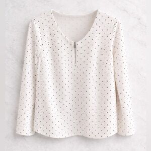 Lily Morgan White & Black Polka Dot Zip Front Blouse Size M